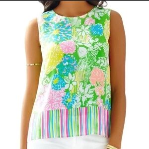 Lilly Pulitzer Iona Silk Shell Floral Tank Top - Green, Pink, Blue